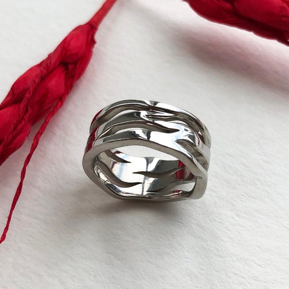 Wide chunky ring 925 sterling silver, multi layer ring - Picture 4 of 12